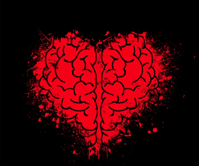 Ilustración de cerebro con forma de corazón. Concepto de amor